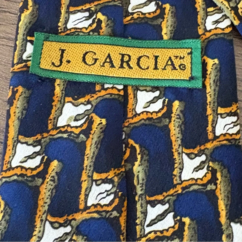 J.‎ Garcia Men's 100% Silk Abstract Neck Tie Navy Gold White 3 3/4